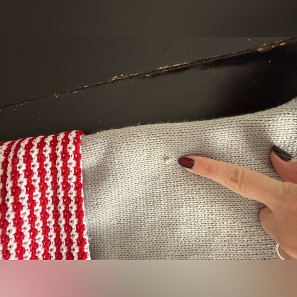 Gray with Red and White Accents Knit Holiday Stocking - Picture 3 of 4